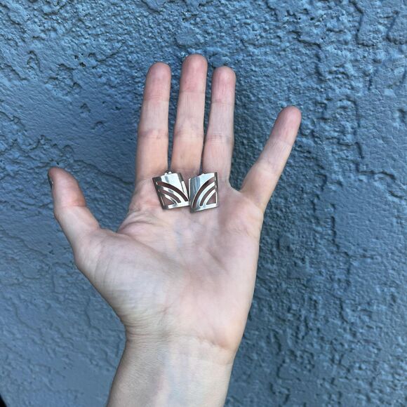 Vintage Modern Earrings in Sterling Silver Modernist geometric large studs - Picture 5 of 9